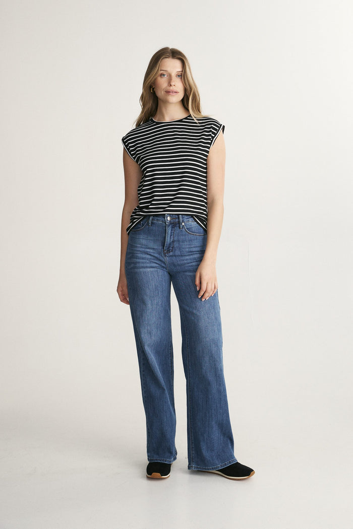 Striped Rolled Sleeve Top