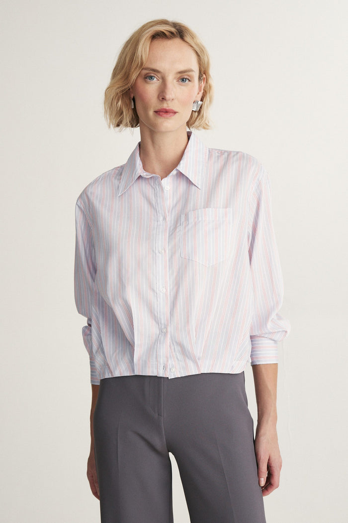 Striped shirt with drawstring