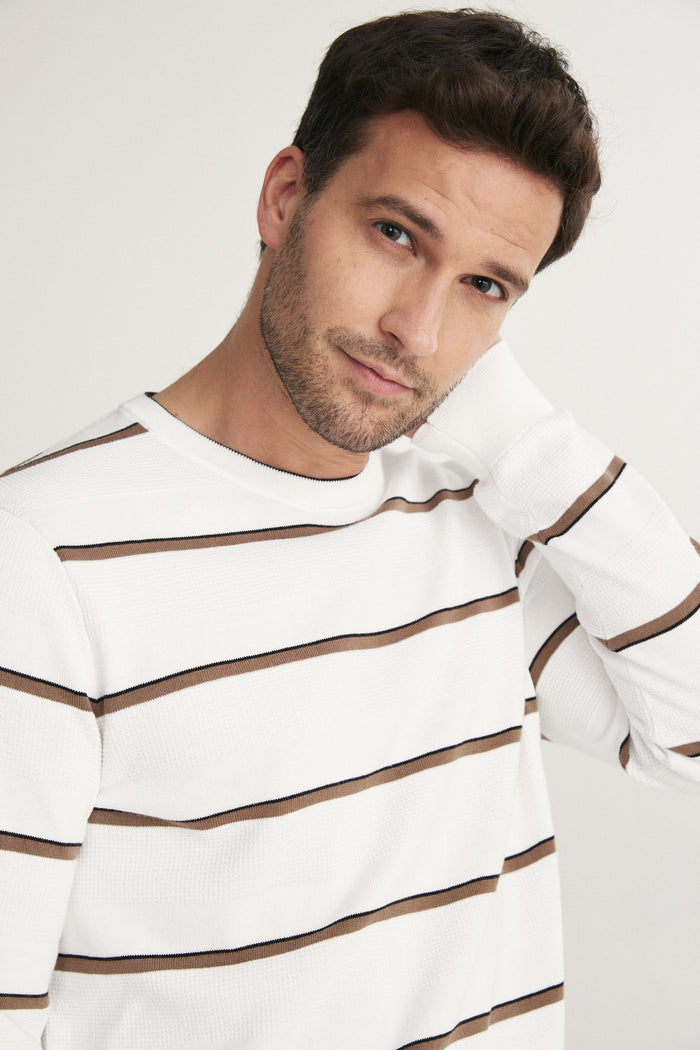 Stripes blocking long sleeve crew neck