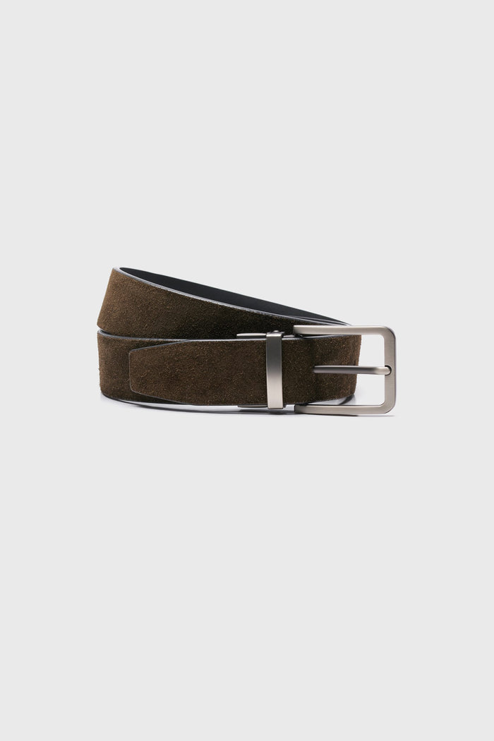 Suede and leather reversible belt