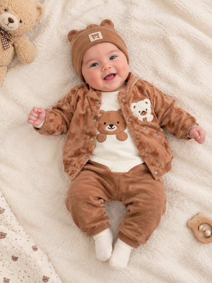 Teddy Bear Babyset – 3-Delig in Warme Beige Tinten