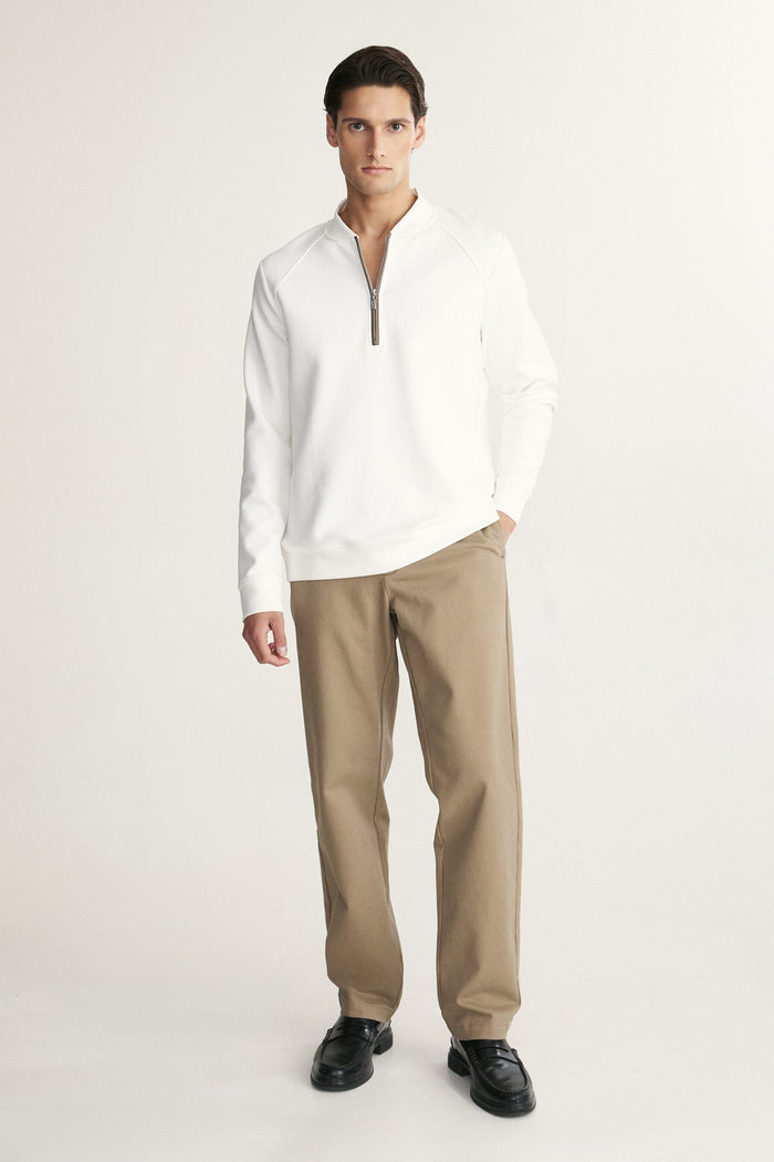 Textured half zip mockneck