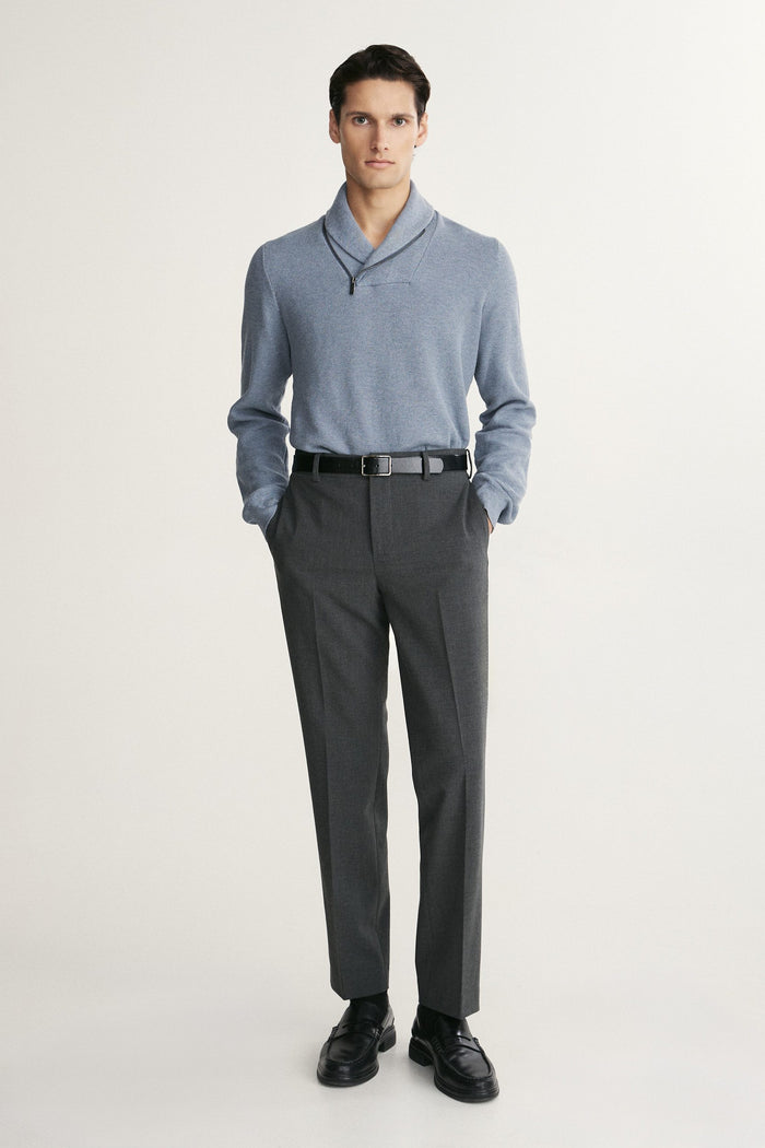 Textured shawl collar sweater