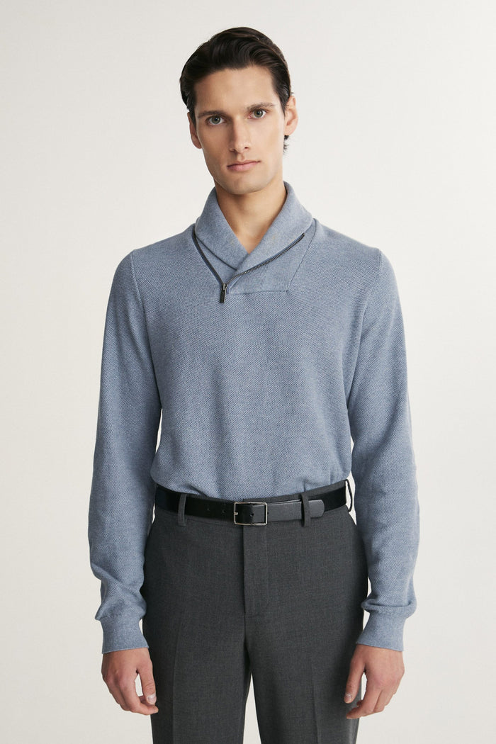 Textured shawl collar sweater