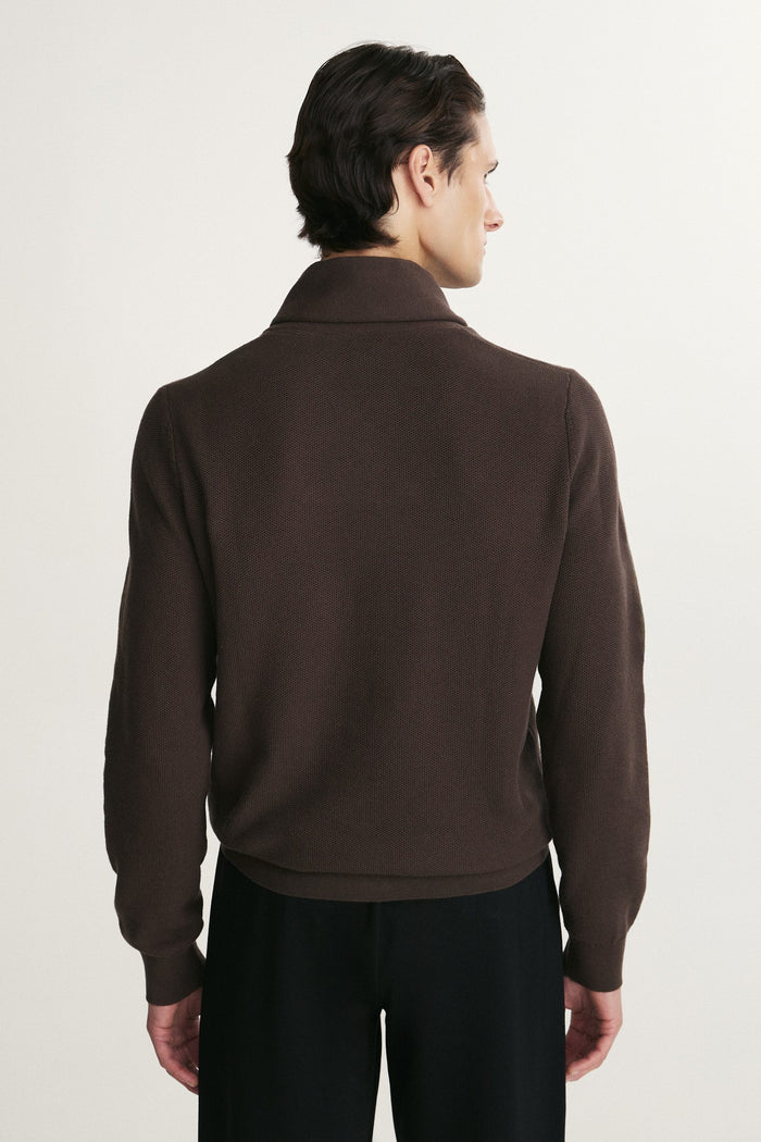 Textured shawl collar sweater