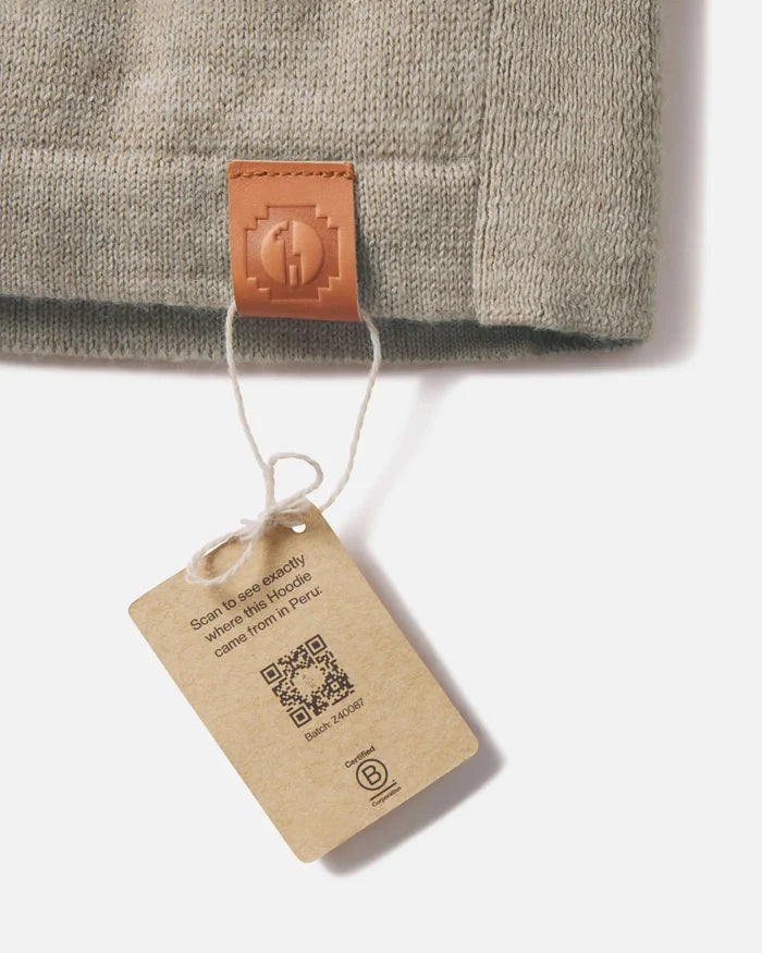 Peru Sourcing Tag on The Hoode Oat / Light Tan Grey Knit Pullover Sweater Hoodie – PAKA Apparel