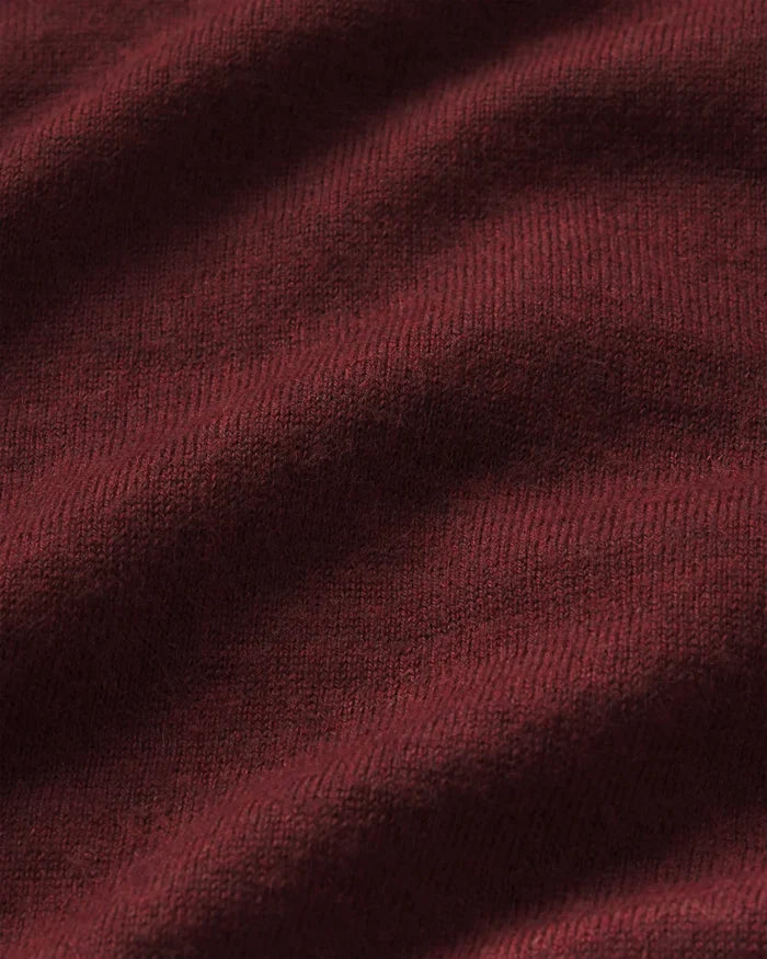 Close-up of The Lightweight Crew fabric in Burgundy showing fine lightweight alpaca knit texture