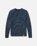 Front view of The Original Crew alpaca crewneck sweater in navy showing raglan sleeves and heathered knit on gray background