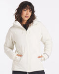 Front view of Women’s Apu Parka in ivory with hooded zip front, hand-warmer pockets, relaxed fit on white background