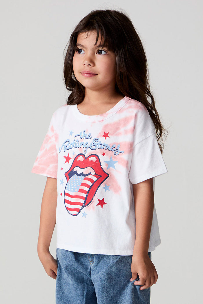 Front view of a girl wearing the Chaser The Rolling Stones Americana Stones Tee on a neutral background