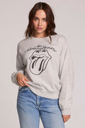 Front view of a woman wearing the Chaser The Rolling Stones Long Sleeve Tee on a neutral background