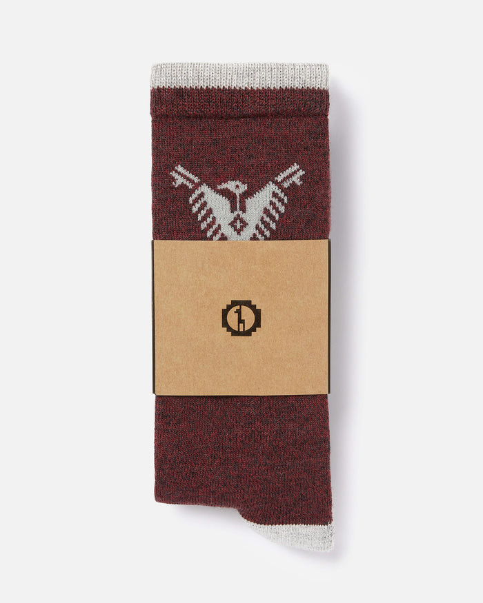 Red alpaca wool sock with condor design