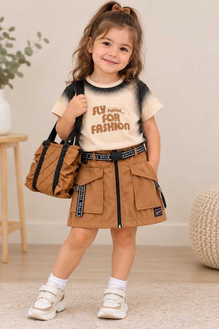 Trendy Meisjes Set - Cargo Rok & Tie-Dye Top met Tas