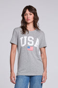 Chaser USA Flag Oversized Tee in Streaky Grey with oversized fit and vintage-inspired USA graphic paired with relaxed denim