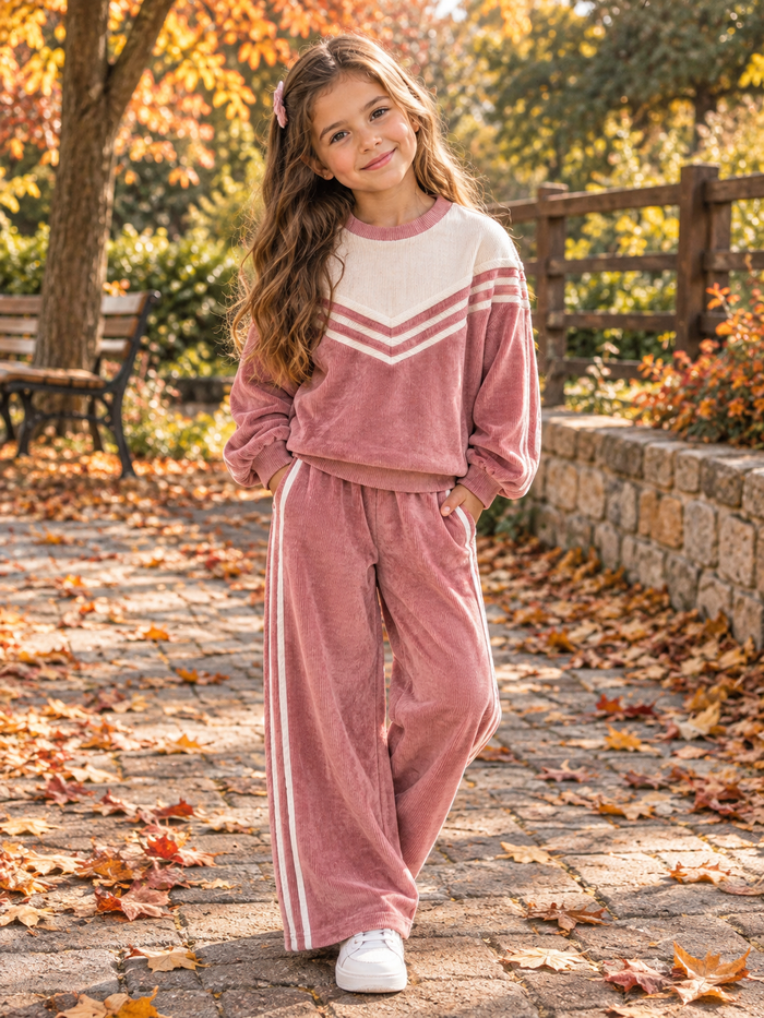Velours Meisjesset Roze – 2-Delig