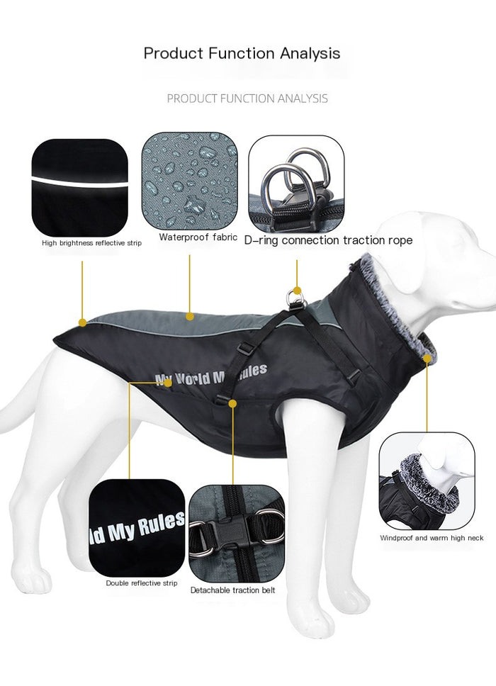 Warm Waterproof Reflective Jacket for Big Dogs