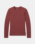 Front flat lay of Women’s Aire long sleeve shirt showcasing slim, lightweight alpaca-blend knit in clay on light gray background