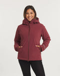 Women Smiling with Hands in Pockets of Ethically Made Apu Parka Winter Jacket in Burgundy – PAKA Apparel
