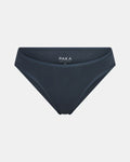 Front view of Women’s Essential Bikini Brief in navy, mid-rise cut with elastic waistband on light gray background