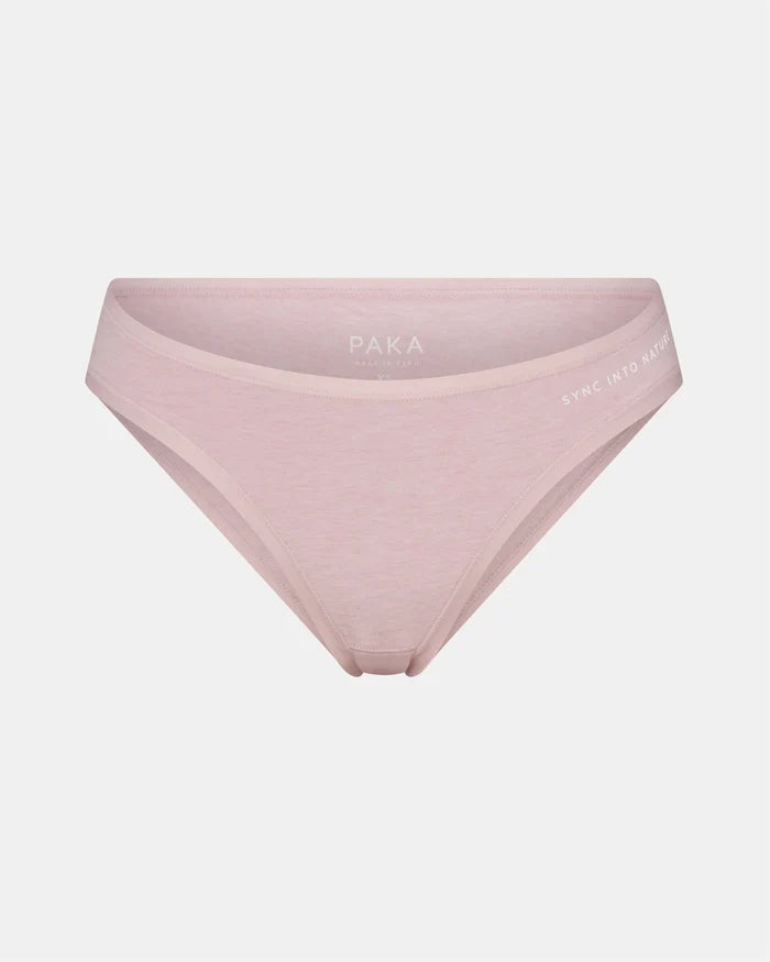 Front view of Women’s Essential Bikini Brief in lilac, low-rise bikini cut with soft heathered fabric on light gray background
