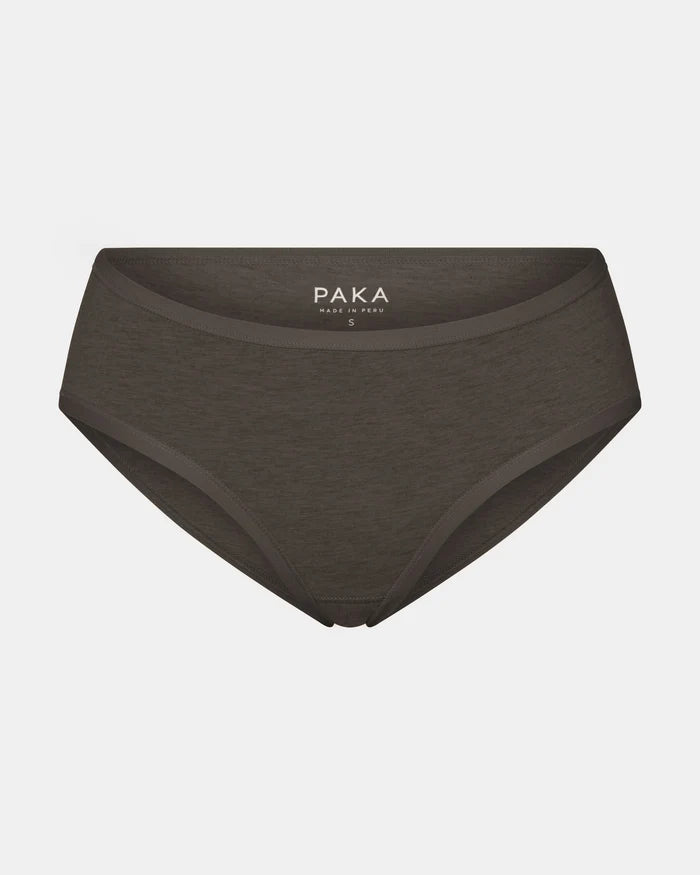 Front view of Women’s Mid-Rise Brief in raisin heather showing mid-rise cut and elastic waistband on light gray background