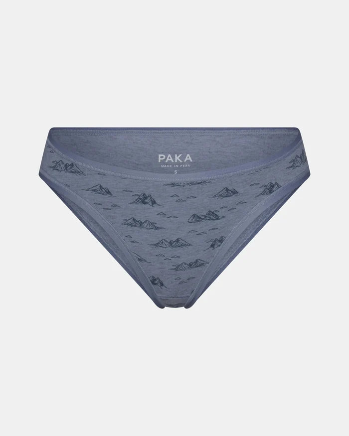 Blue underwear with a pattern on a light gray background
