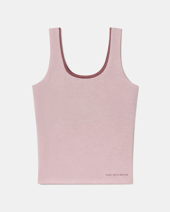 Flat-lay front view of Women’s Essential Tank showcasing built-in shelf bra and scoop neckline on white background