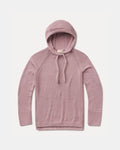 Flat lay front of dusty rose women’s alpaca hoodie, drawstring hood, raglan sleeves, ribbed cuffs and hem on white background