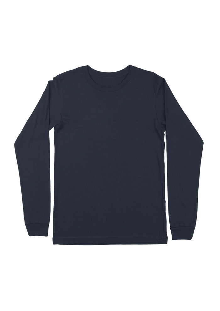 womens navy boyfriend cut t-shirt long sleeve crew neck front flat image
