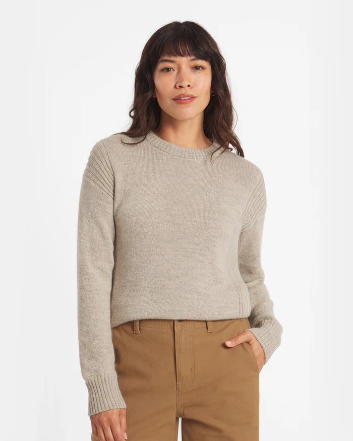 Front view of Women’s Original Crew alpaca sweater showing ribbed shoulder detail and crewneck on white background