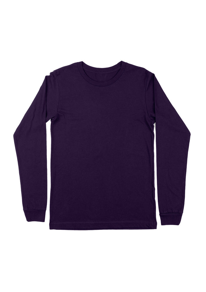 womens purple boyfriend cut t-shirt long sleeve crew neck airlume cotton front flat image