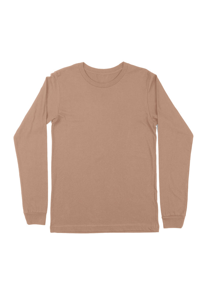 mens sand classic fit t-shirt long sleeve crew neck airlume cotton flat front image