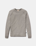 Front view of Women’s Ultralight 1.0 Crew alpaca sweater showing raglan shoulder seams and ribbed cuffs and hem on light gray background