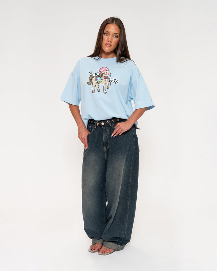 Yeehaw Blue Boxy Crop Tee