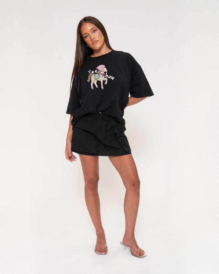 Yeehaw Black Boxy Crop Tee