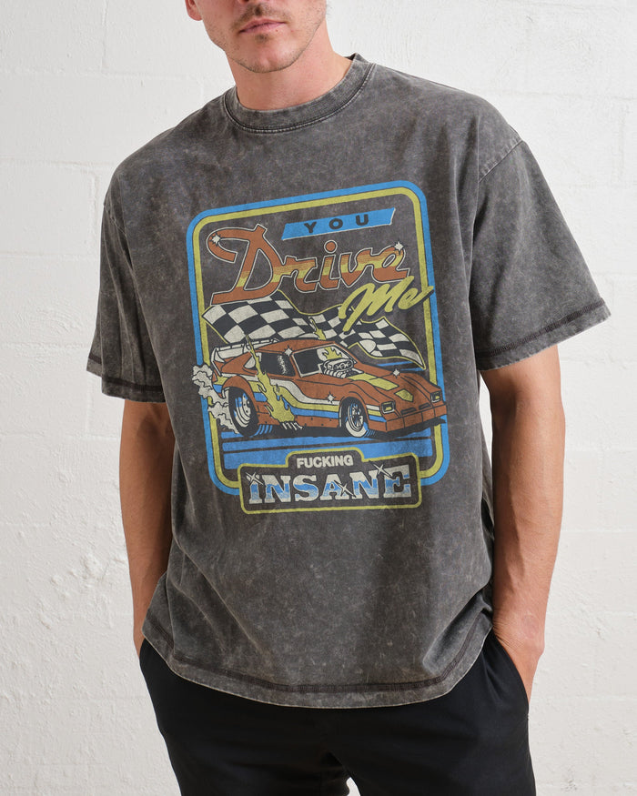 You Drive Me Insane Wash Tee Australia Online Grey Stone