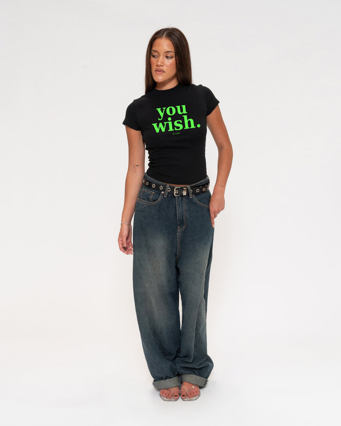 You Wish Black Longline Baby Tee